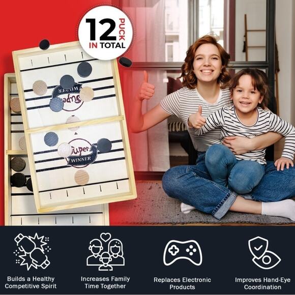 Wooden Sling Puck Board Game – Fast Paced Table Hockey Family Gift - Picture 2 of 7